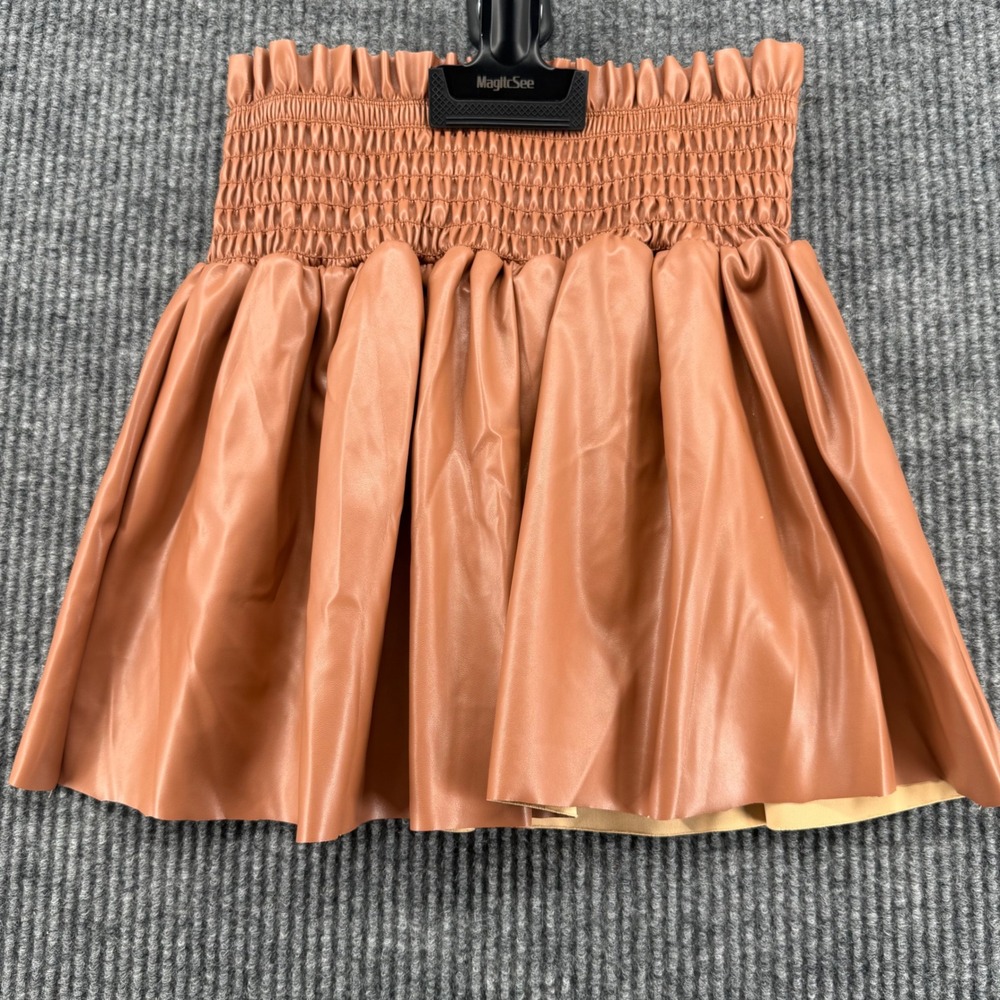 Cheryl Kids Skirt Girls Size Large Brown Excellent Faux Leather Smocked Flared